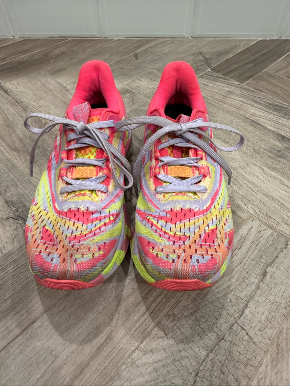 Asics Women's Coral Pink Neon Yellow Mesh Running Sneakers